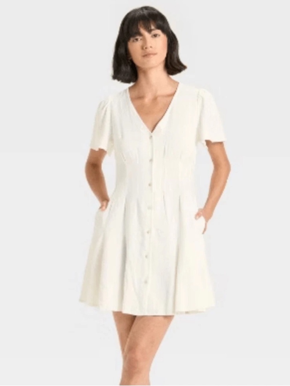 Universal Thread A Line White Button-Front Flutter Sleeve Mini Dress XS | NWT - Picture 2 of 9